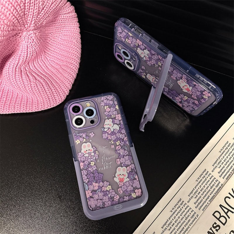 Rabbit Purple Holder Stand Semi-Transparent iPhone Case