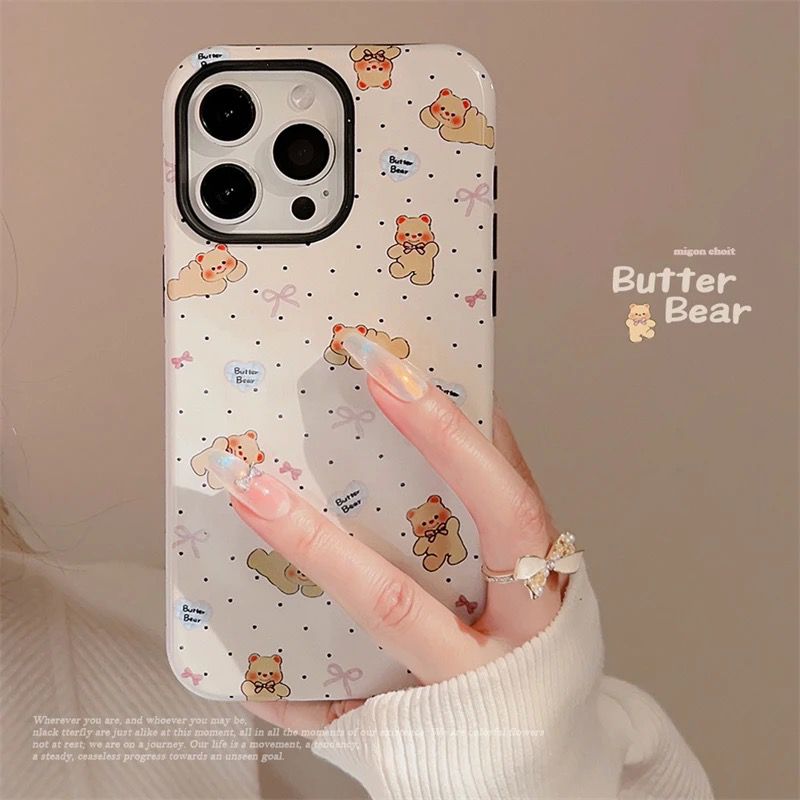 Cute Brown Teddy Bear Black Border Protected iPhone Soft Case