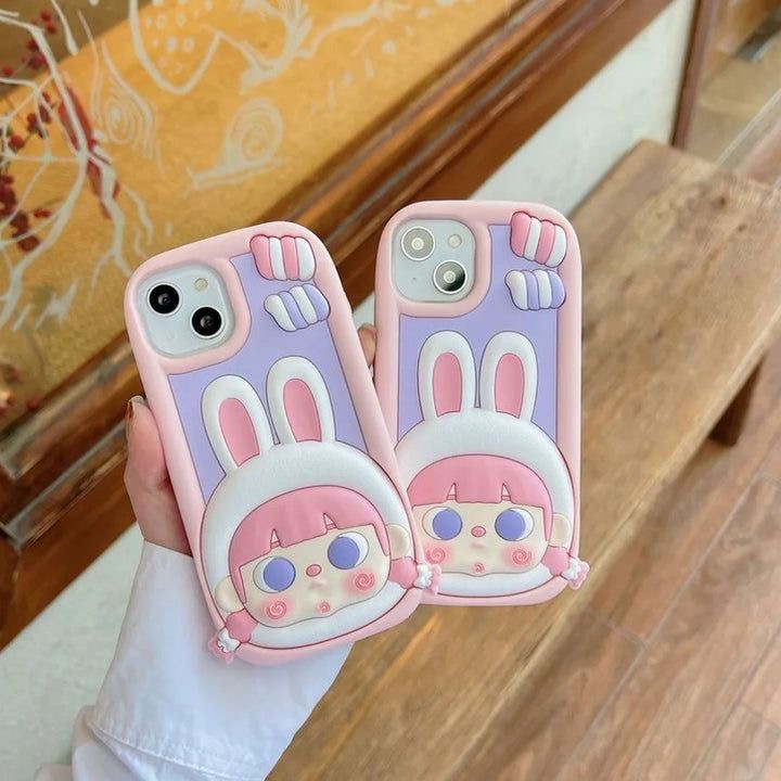 3D Pink Purple Rubber Silicone iPhone Case