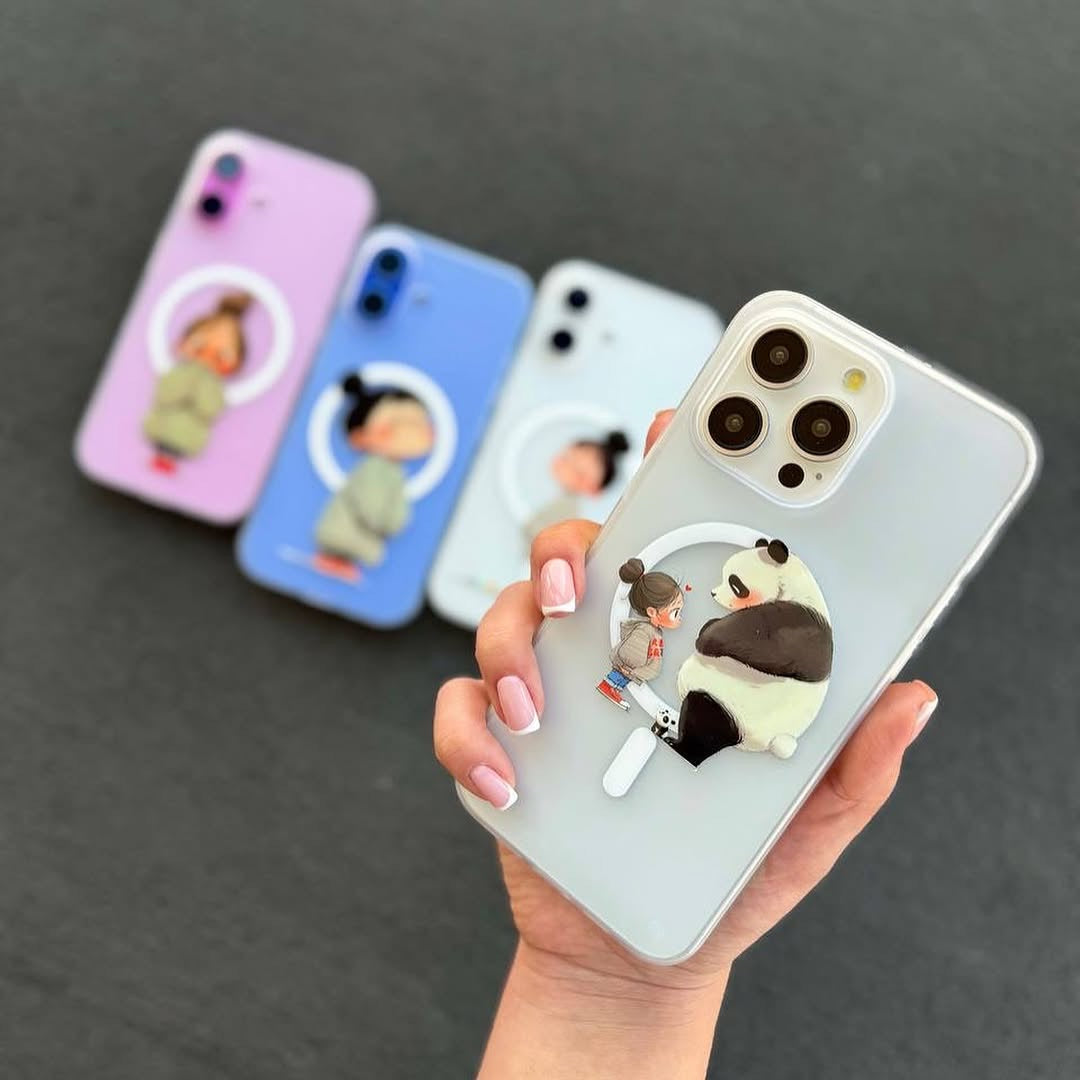 Portraits Panda Love Custom Magsafe Clear Transparent iPhone Hybrid Silicone Slim Case