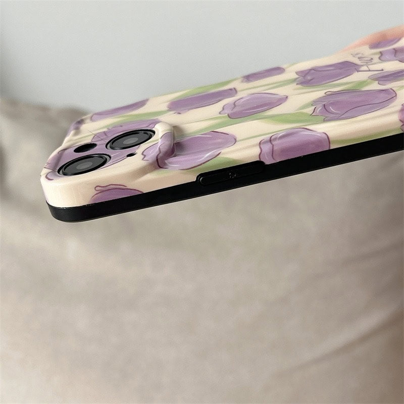 Purple Floral Flowers Textured Soft Silicone iPhone Case