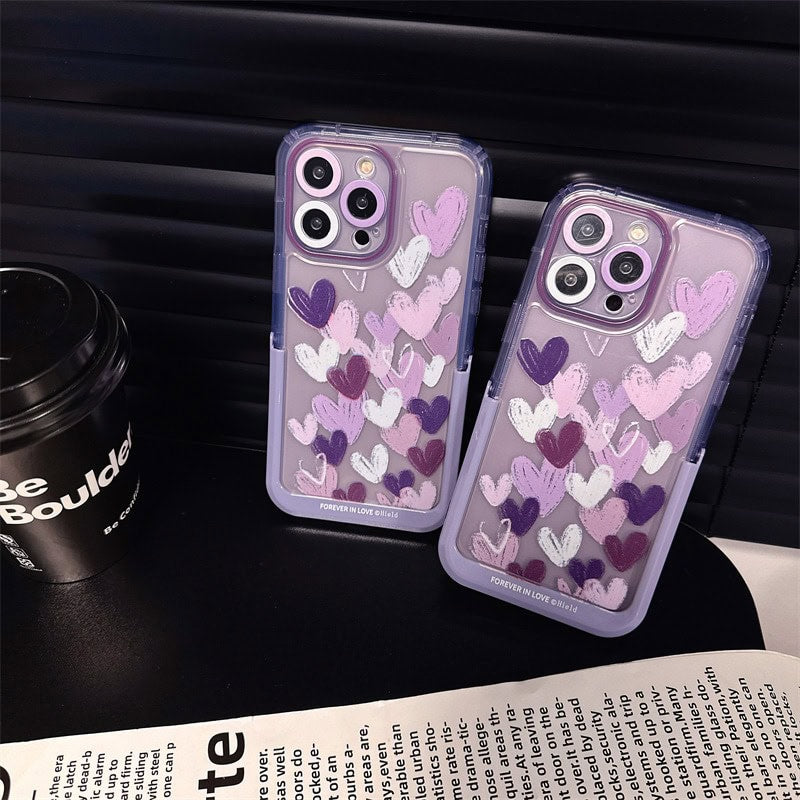 Hearts Purple Holder Stand Semi-Transparent iPhone Case