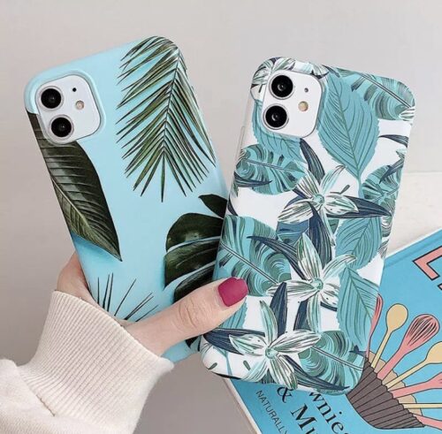 Blue Tropical Leaf Glossy Soft Case For iPhone 12 12Pro