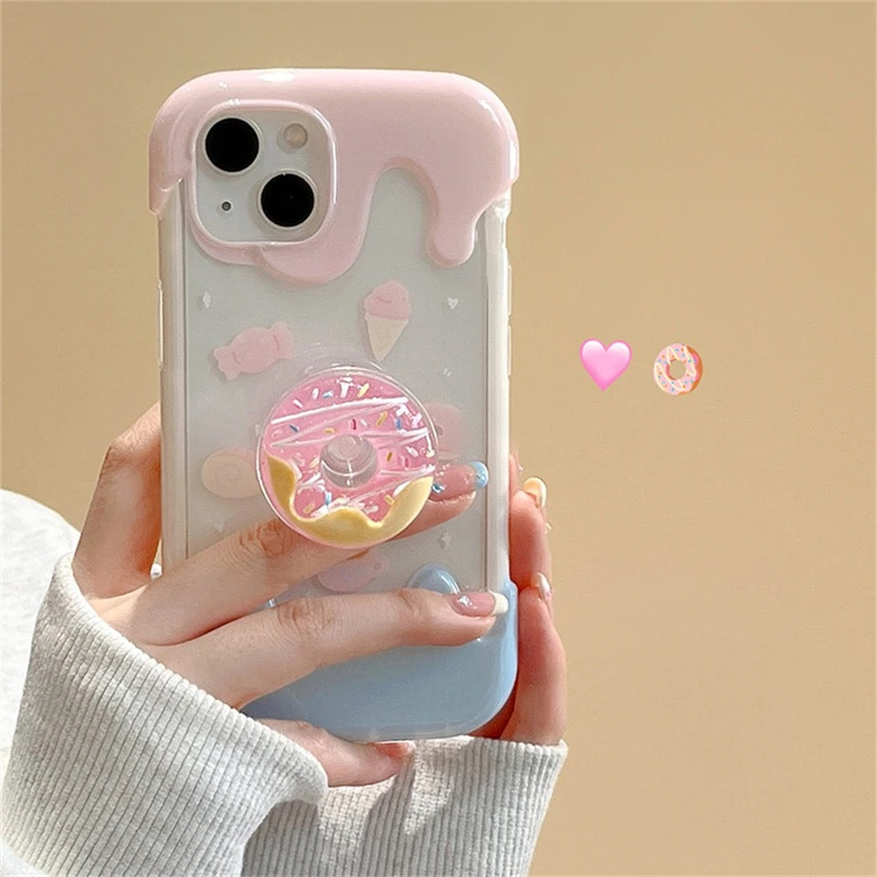 Cute 3D Donut Holder Stand Melted Ice Cream iPhone Case