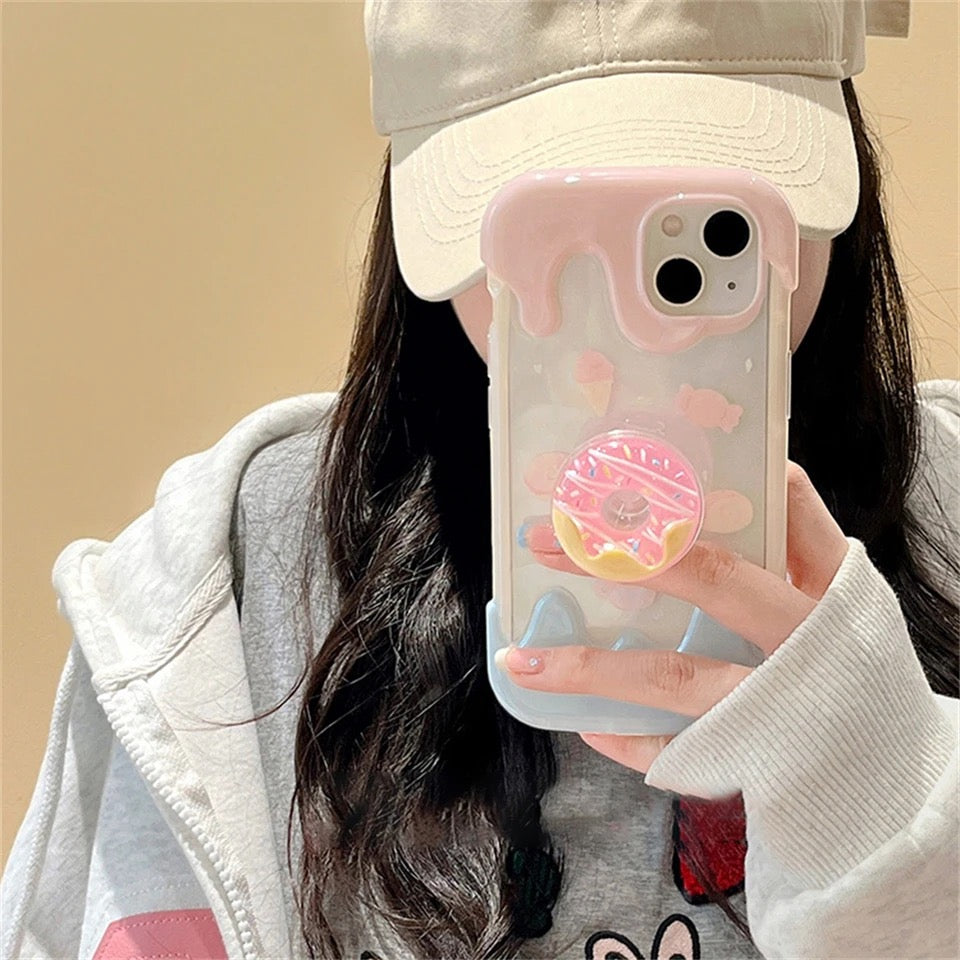 Cute 3D Donut Holder Stand Melted Ice Cream iPhone Case