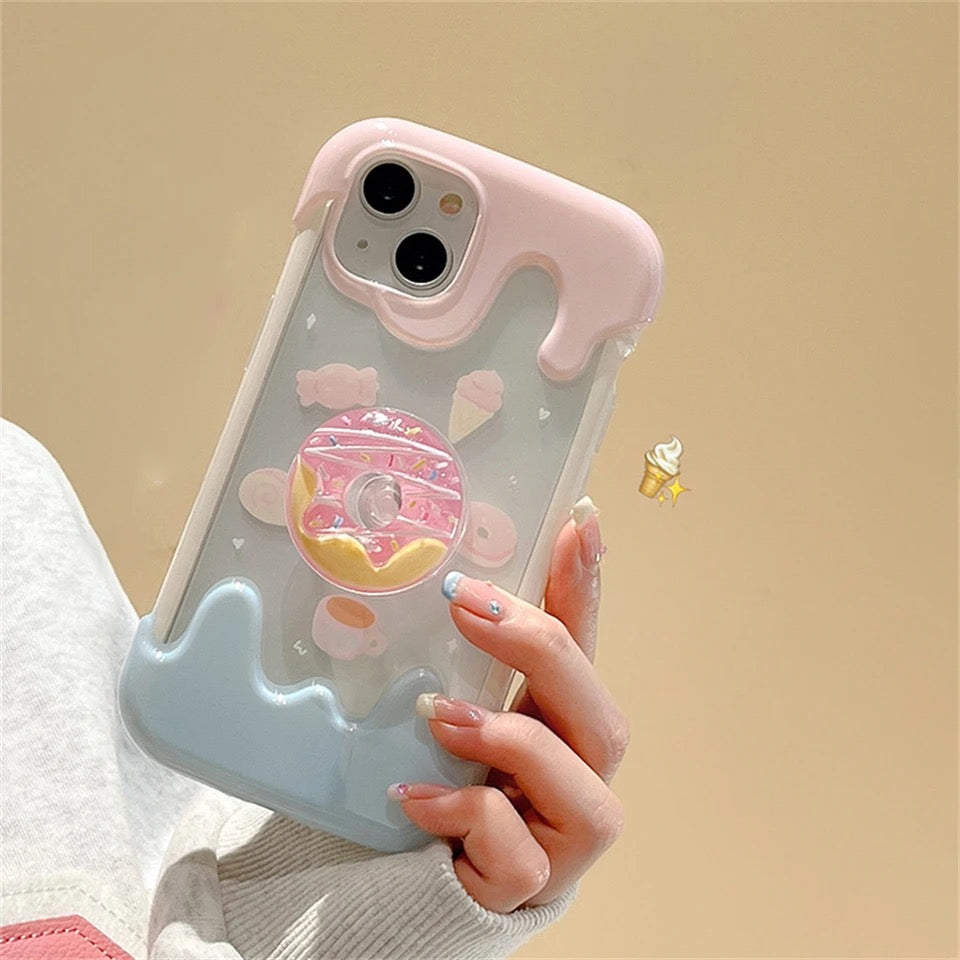 Cute 3D Donut Holder Stand Melted Ice Cream iPhone Case