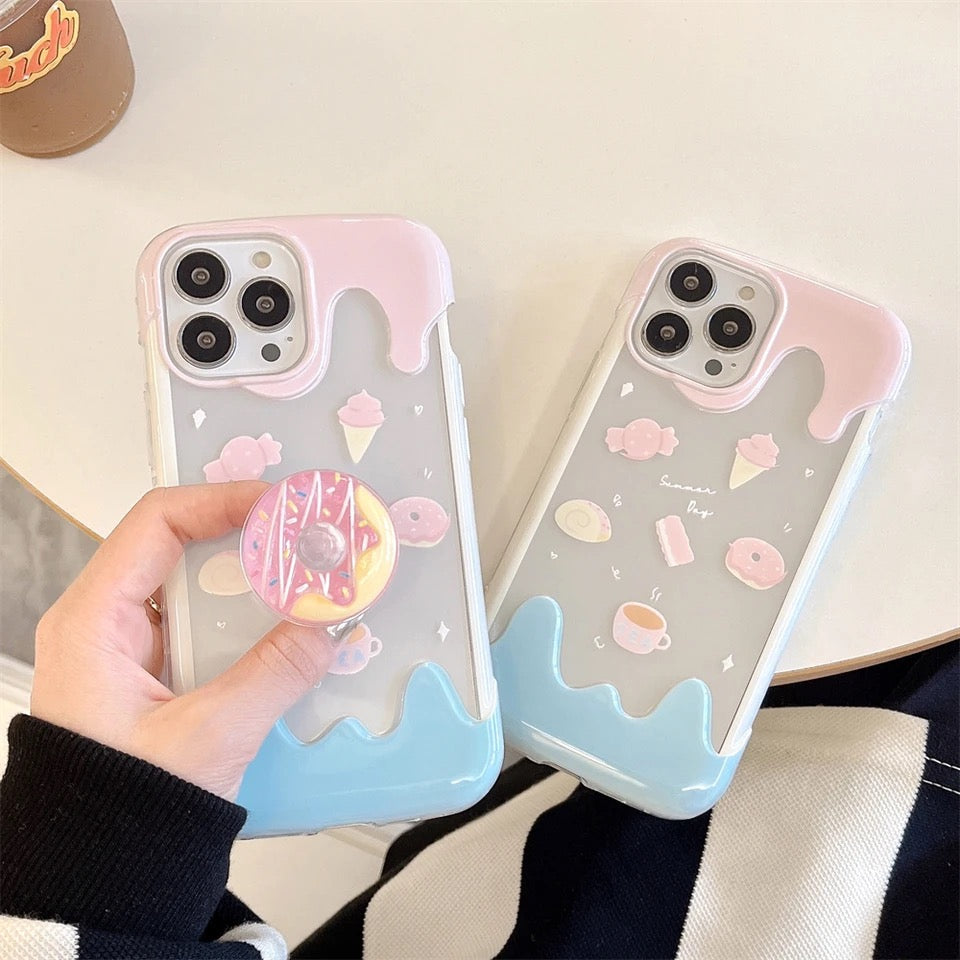 Cute 3D Donut Holder Stand Melted Ice Cream iPhone Case