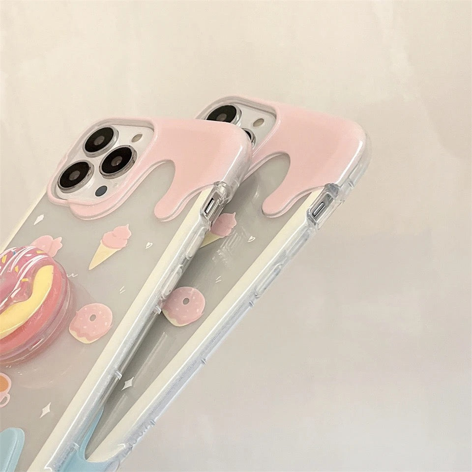 Cute 3D Donut Holder Stand Melted Ice Cream iPhone Case