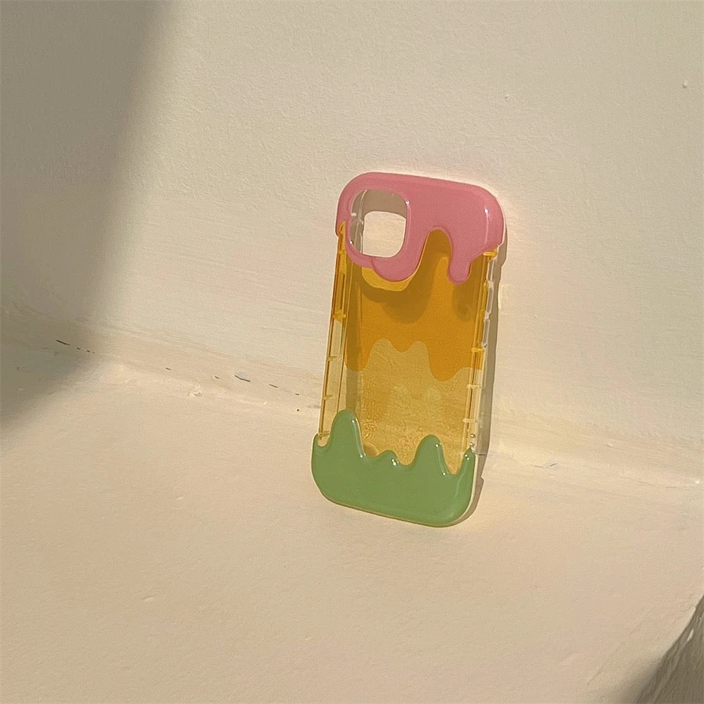 3D Cute Smiley Rainbow Ice Cream Silicone iPhone Case