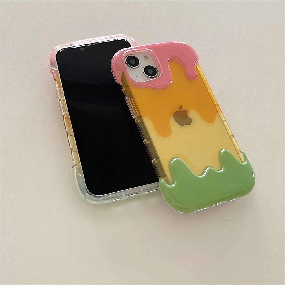 3D Cute Smiley Rainbow Ice Cream Silicone iPhone Case