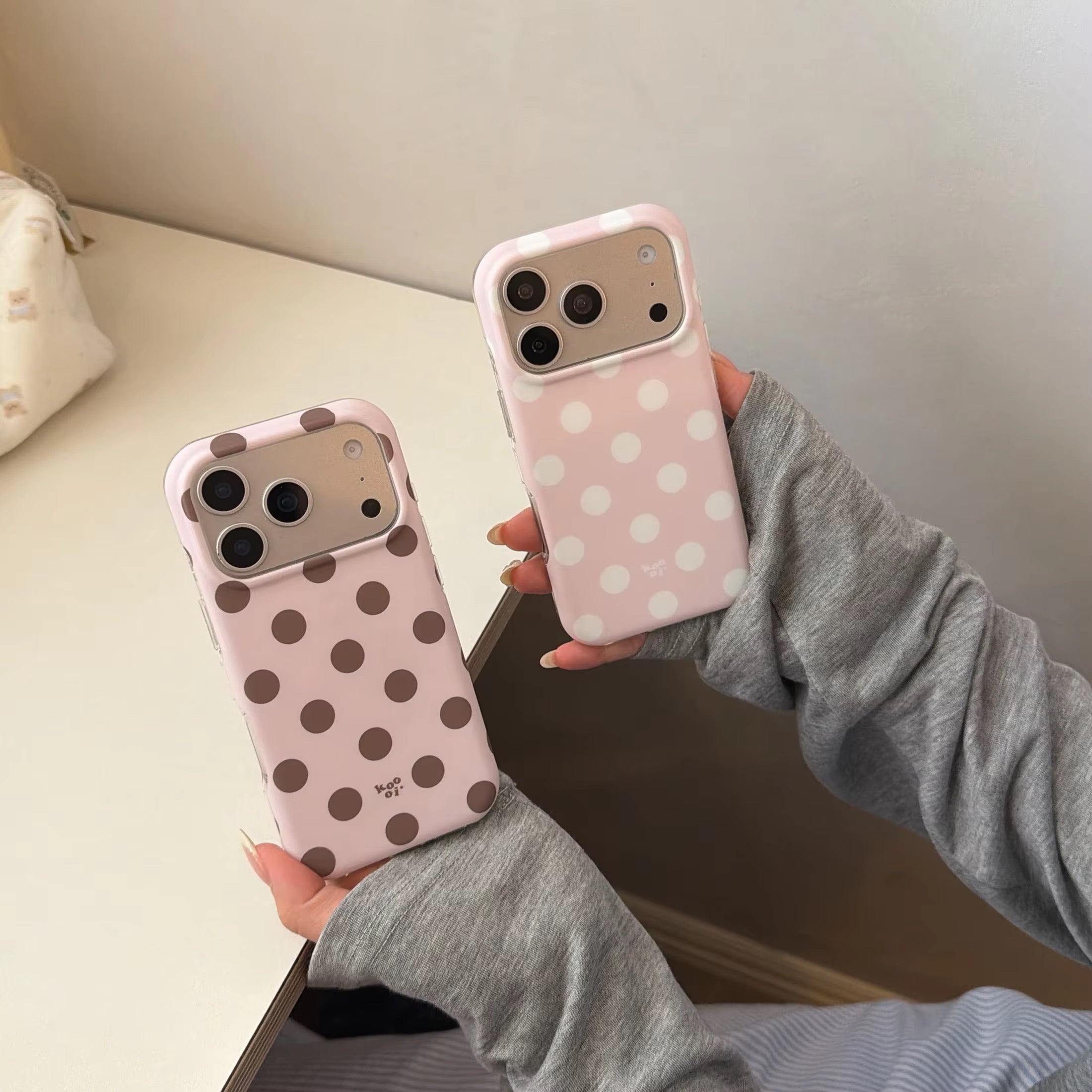 Pink Brown White Polka Dots Anti-Drop iPhone Pre-Order Case