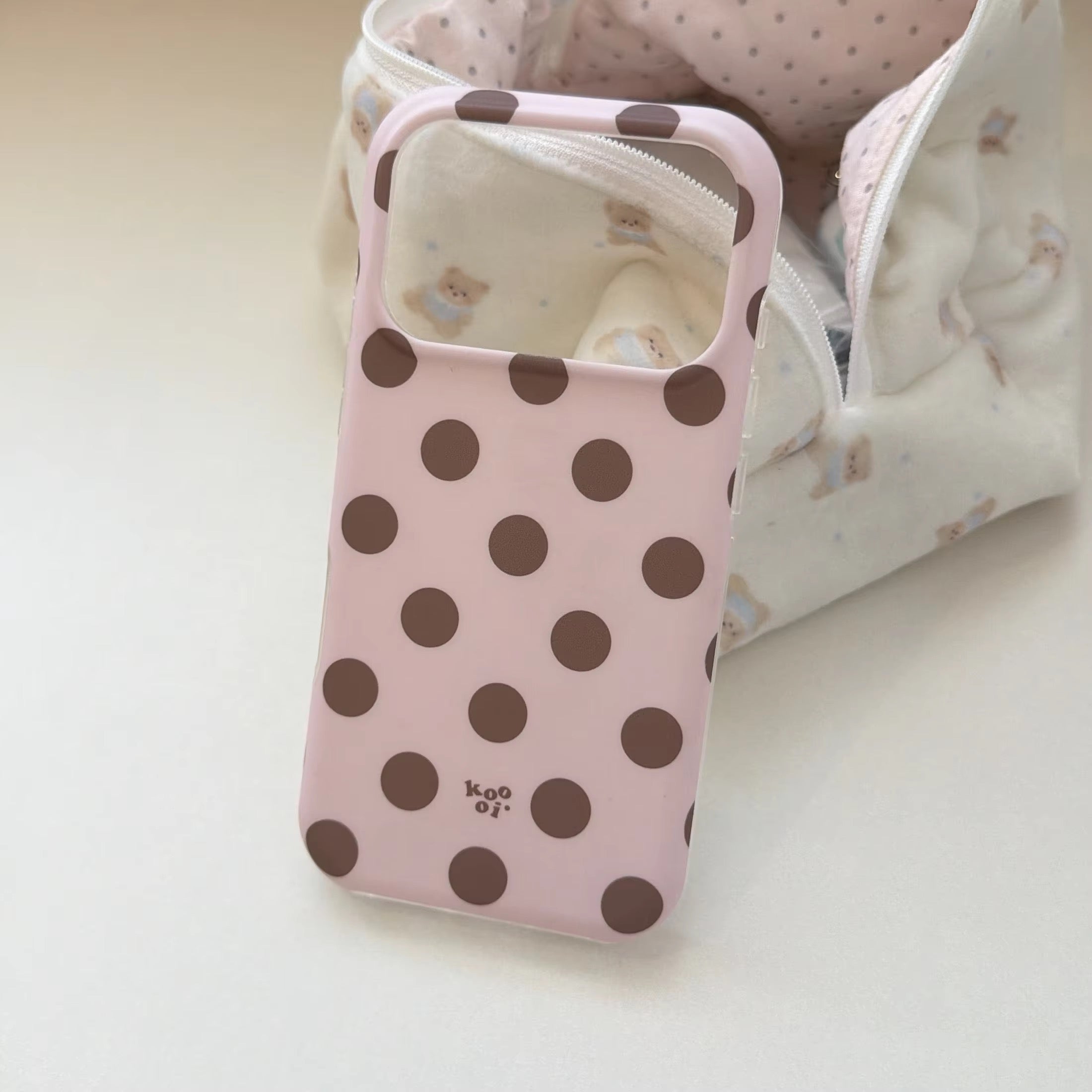 Pink Brown White Polka Dots Anti-Drop iPhone Pre-Order Case