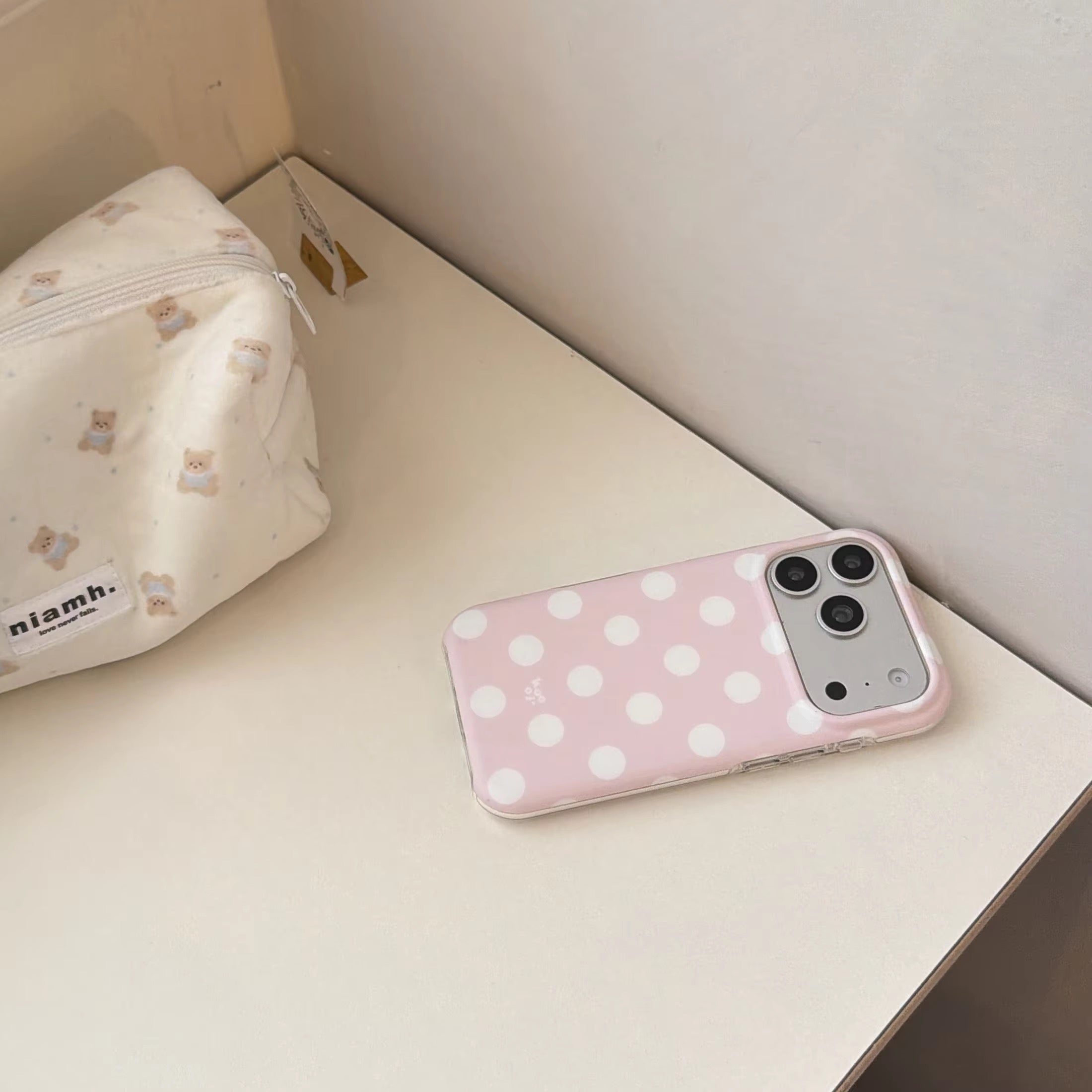 Pink Brown White Polka Dots Anti-Drop iPhone Pre-Order Case
