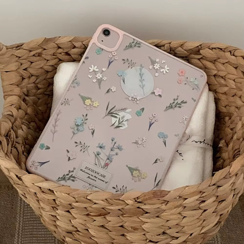 Pink Floral Acyrlic Flip Pre-Order Case for iPad – Stylish Protective Tablet Cover