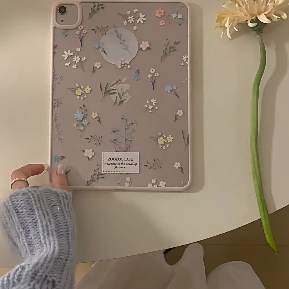 Pink Floral Acyrlic Flip Pre-Order Case for iPad – Stylish Protective Tablet Cover