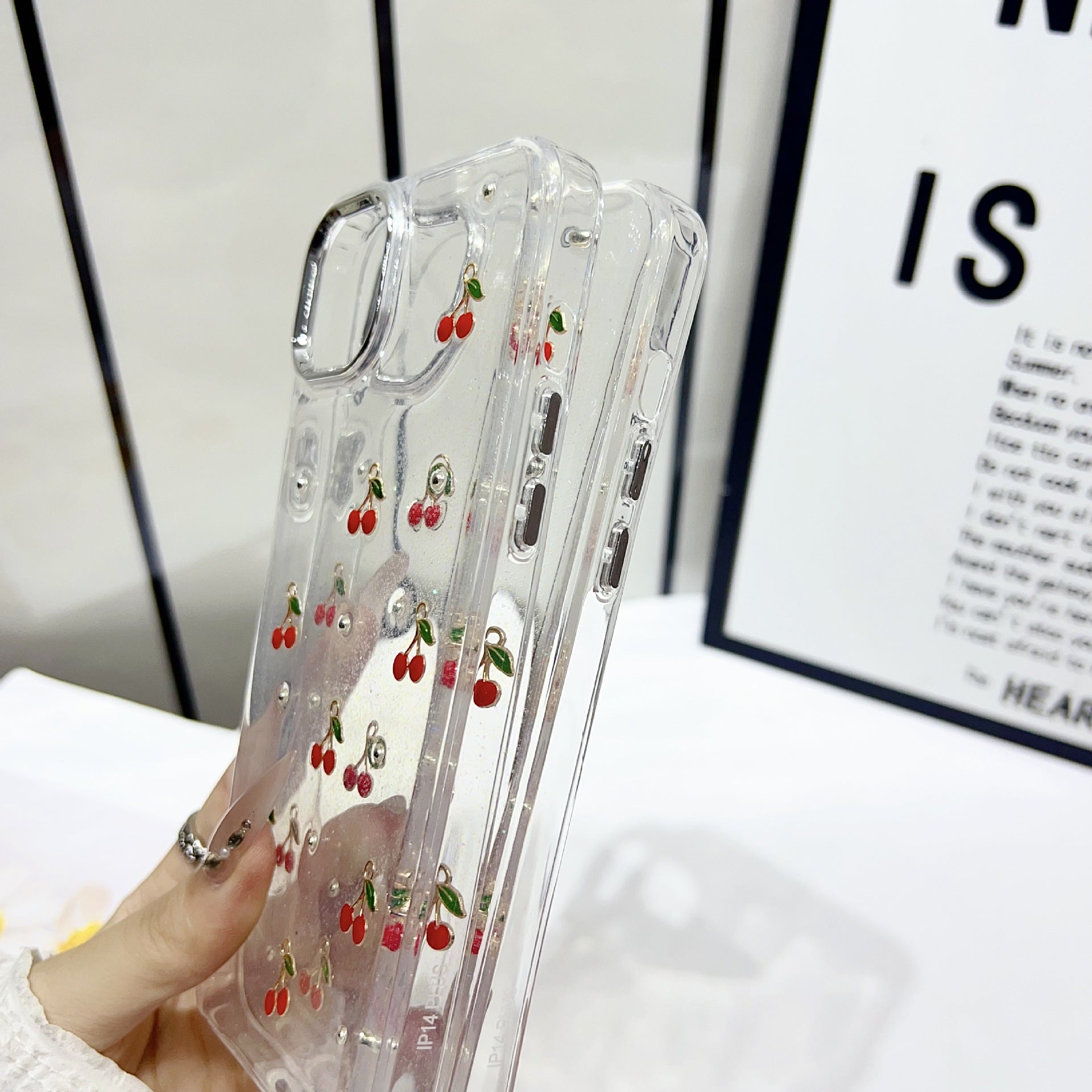 3D Glitter Red Cherry Transparent Bumper iPhone Case
