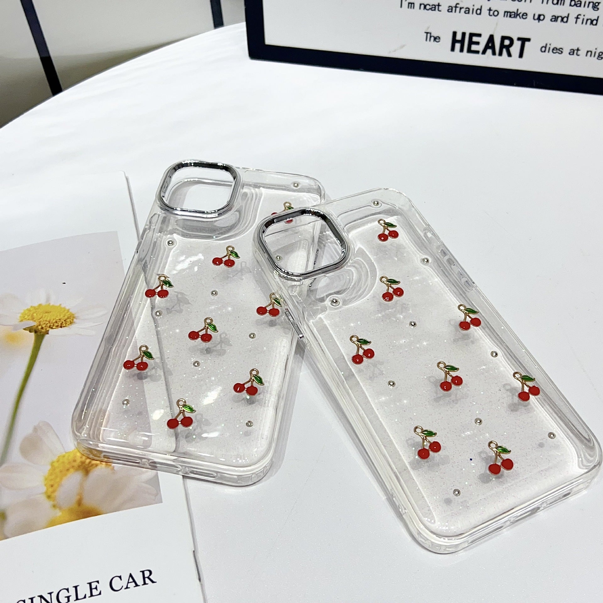 3D Glitter Red Cherry Transparent Bumper iPhone Case