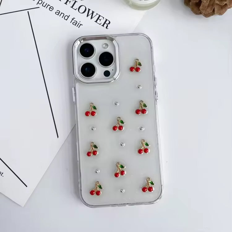3D Glitter Red Cherry Transparent Bumper iPhone Case