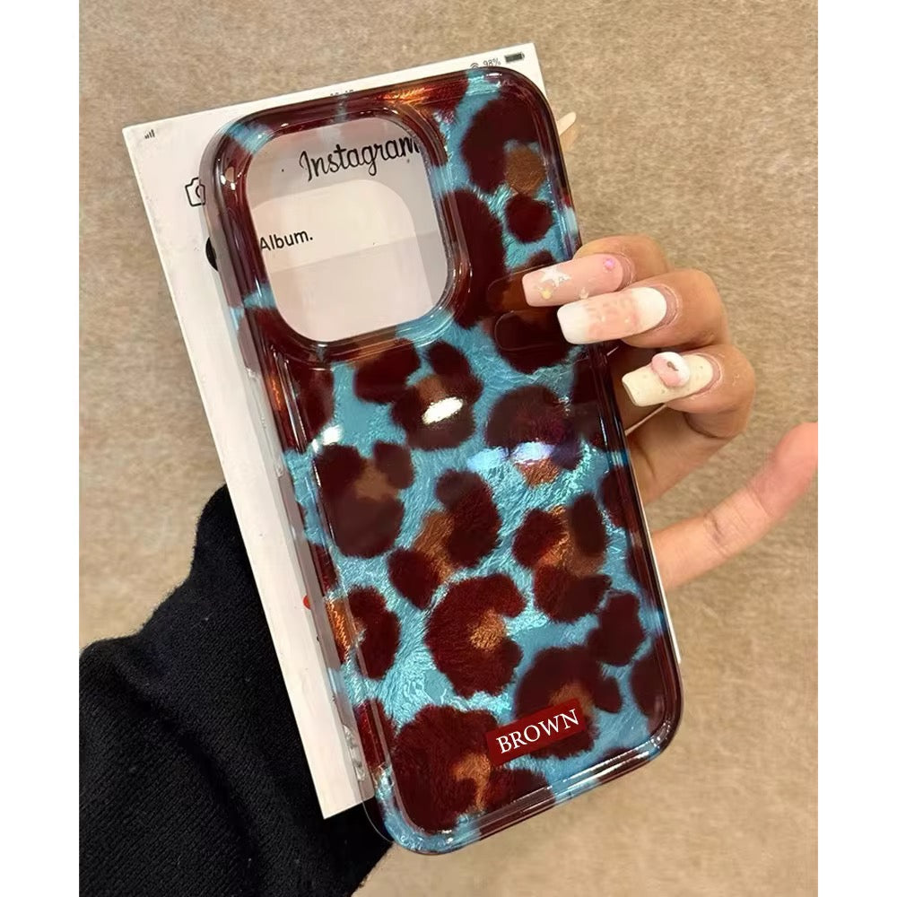 Blue Brown Leopard Silver Laser Pre-Order iPhone Case