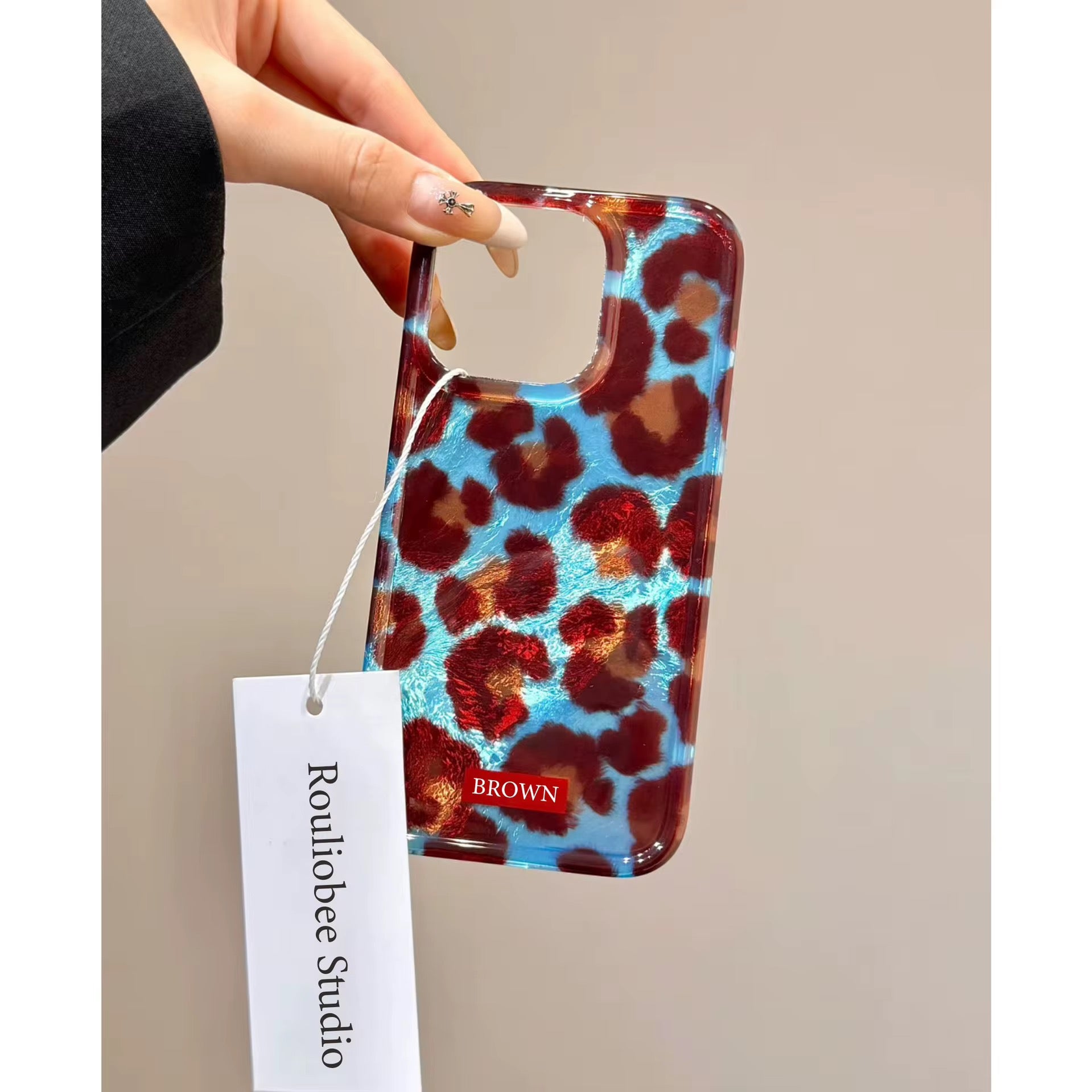 Blue Brown Leopard Silver Laser Pre-Order iPhone Case