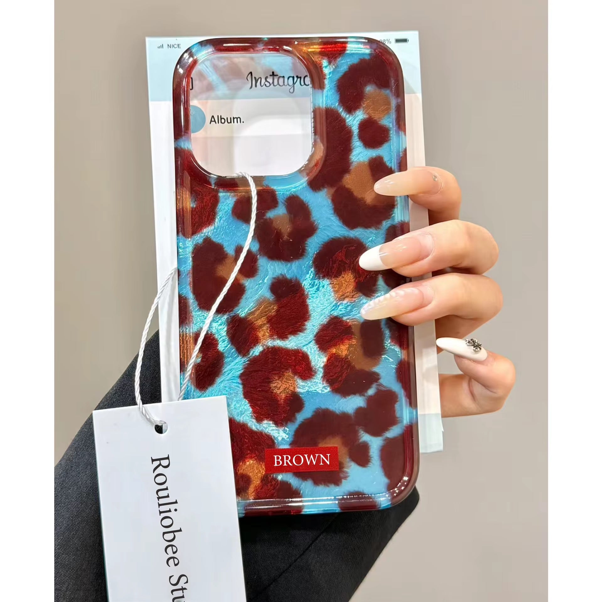 Blue Brown Leopard Silver Laser Pre-Order iPhone Case