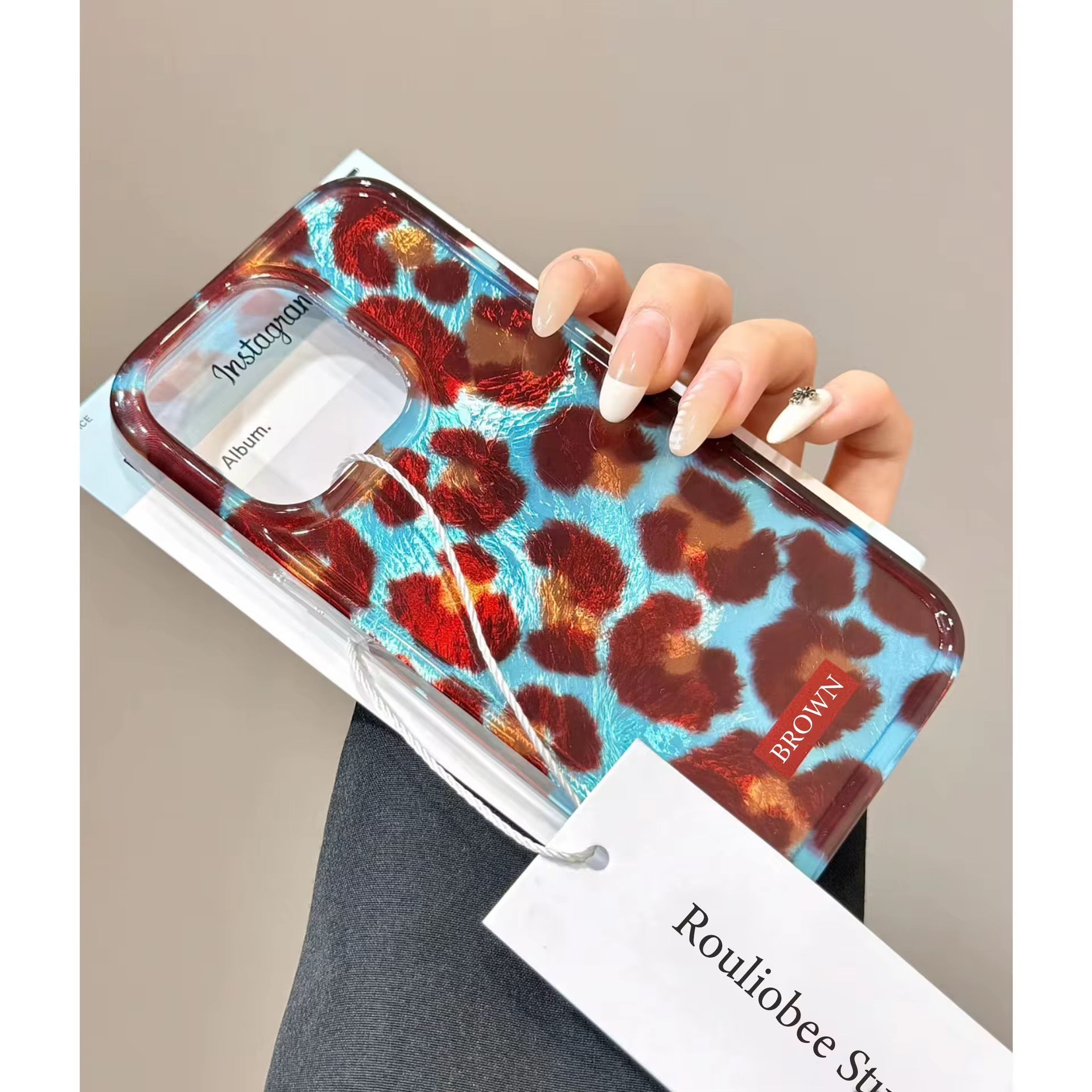 Blue Brown Leopard Silver Laser Pre-Order iPhone Case