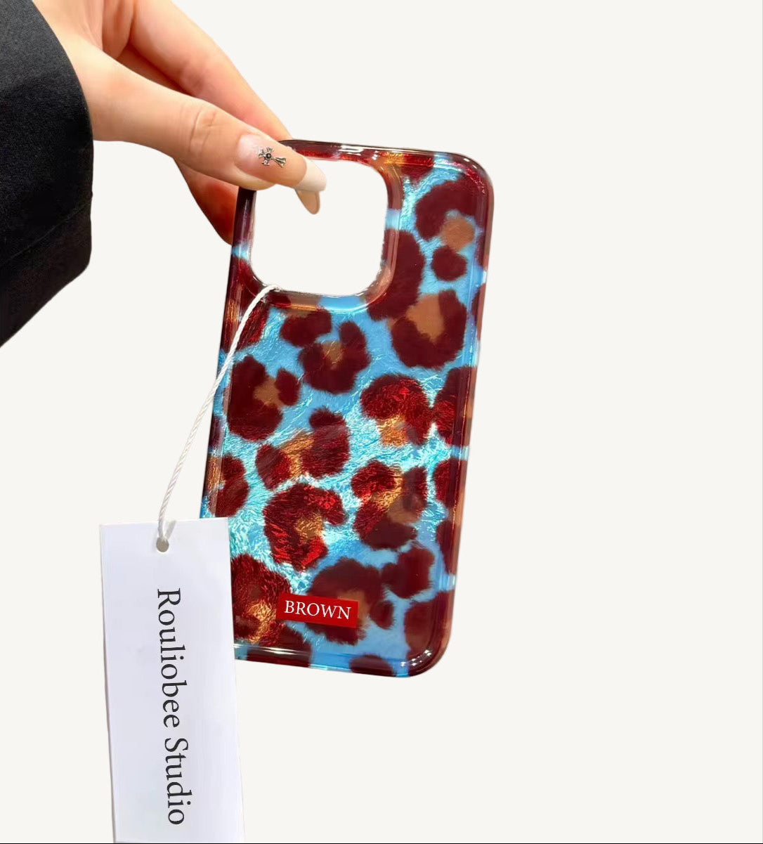 Blue Brown Leopard Silver Laser Pre-Order iPhone Case