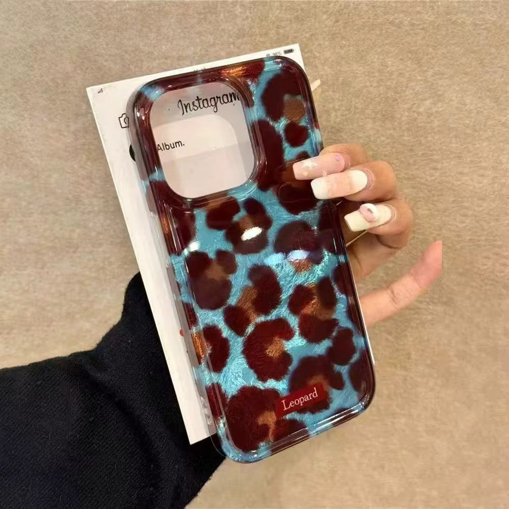 Blue Brown Leopard Silver Laser Pre-Order iPhone Case