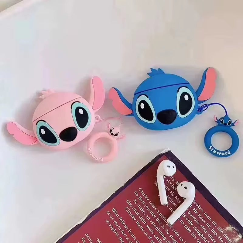 3D Stitch Blue Pink Rubber Silicone Pre-Order Case With Ring Hanging