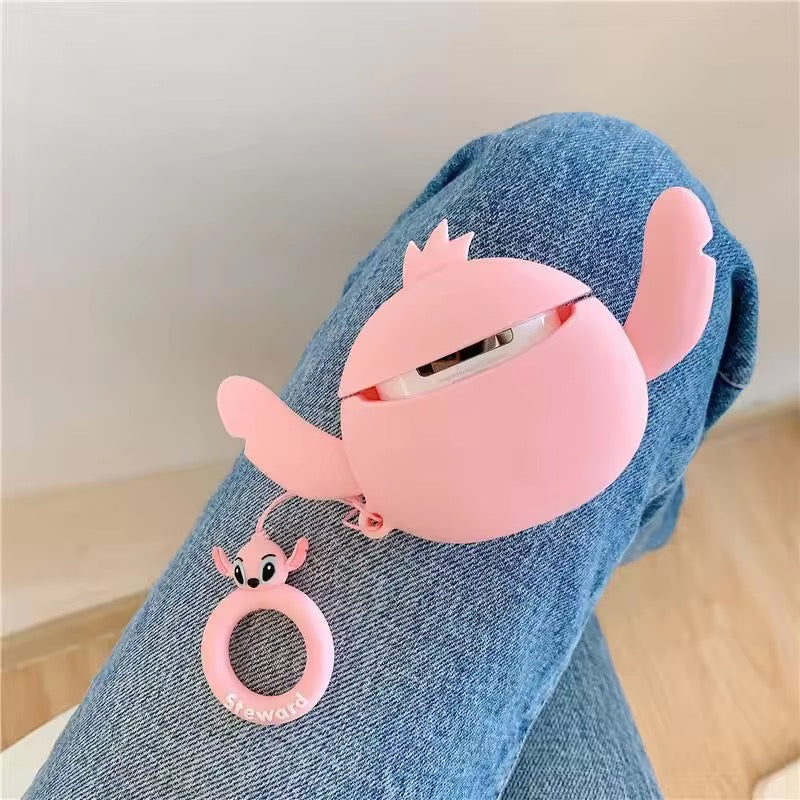 3D Stitch Blue Pink Rubber Silicone Pre-Order Case With Ring Hanging