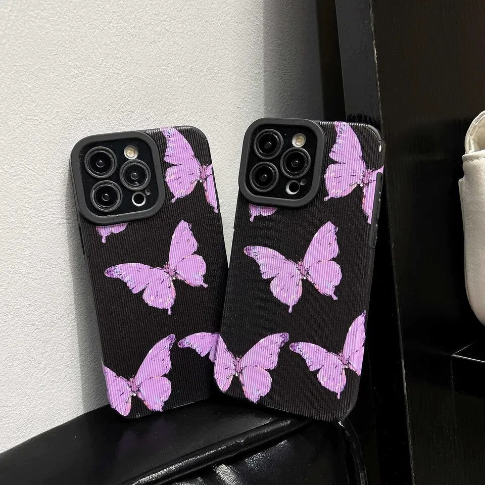 Purple Butterfly Stripe Textured iPhone Soft Silicone Cases