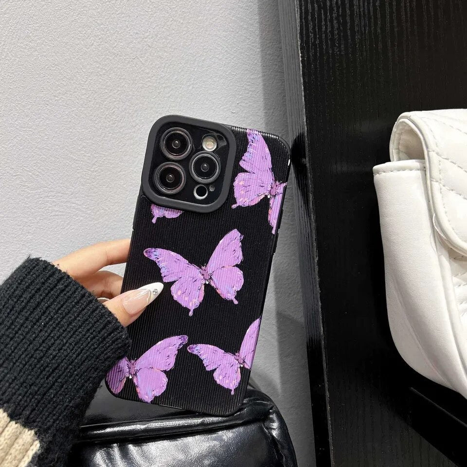 Purple Butterfly Stripe Textured iPhone Soft Silicone Cases