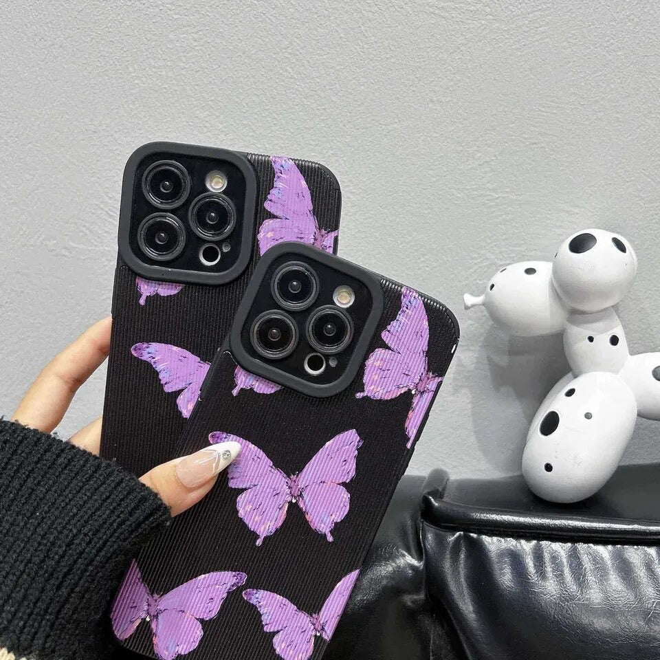 Purple Butterfly Stripe Textured iPhone Soft Silicone Cases