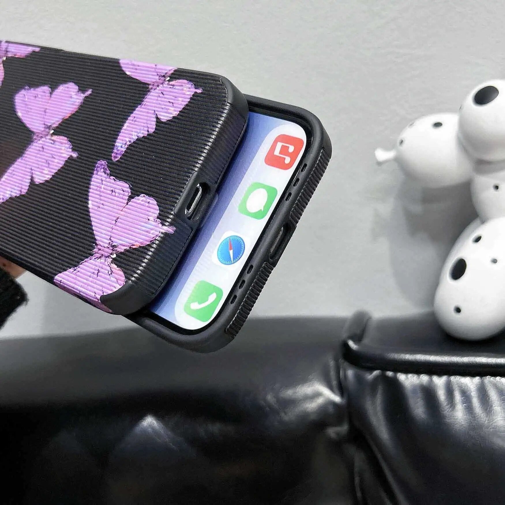 Purple Butterfly Stripe Textured iPhone Soft Silicone Cases