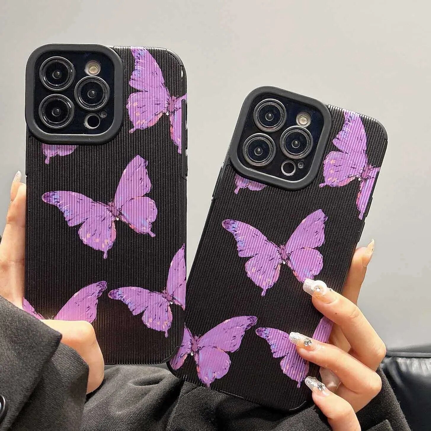 Purple Butterfly Stripe Textured iPhone Soft Silicone Cases