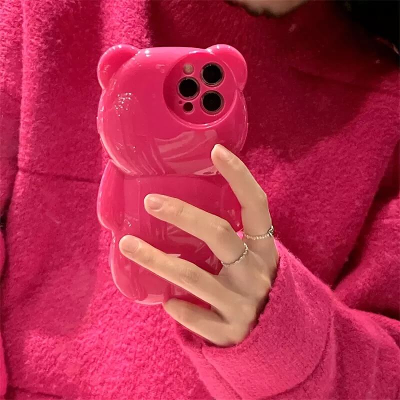 3D Cute Bear Pink Glossy Cases