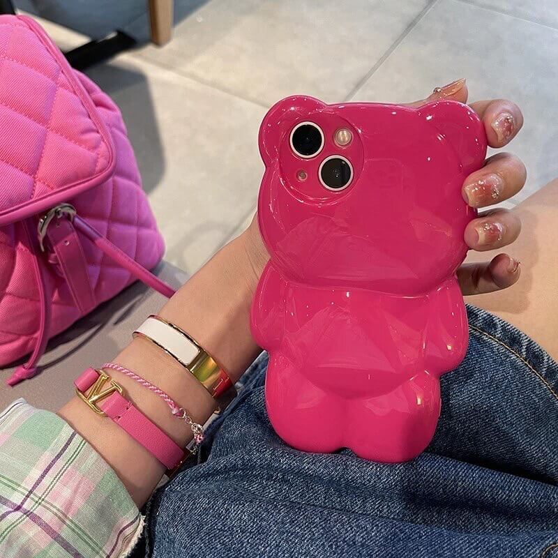 3D Cute Bear Pink Glossy Cases