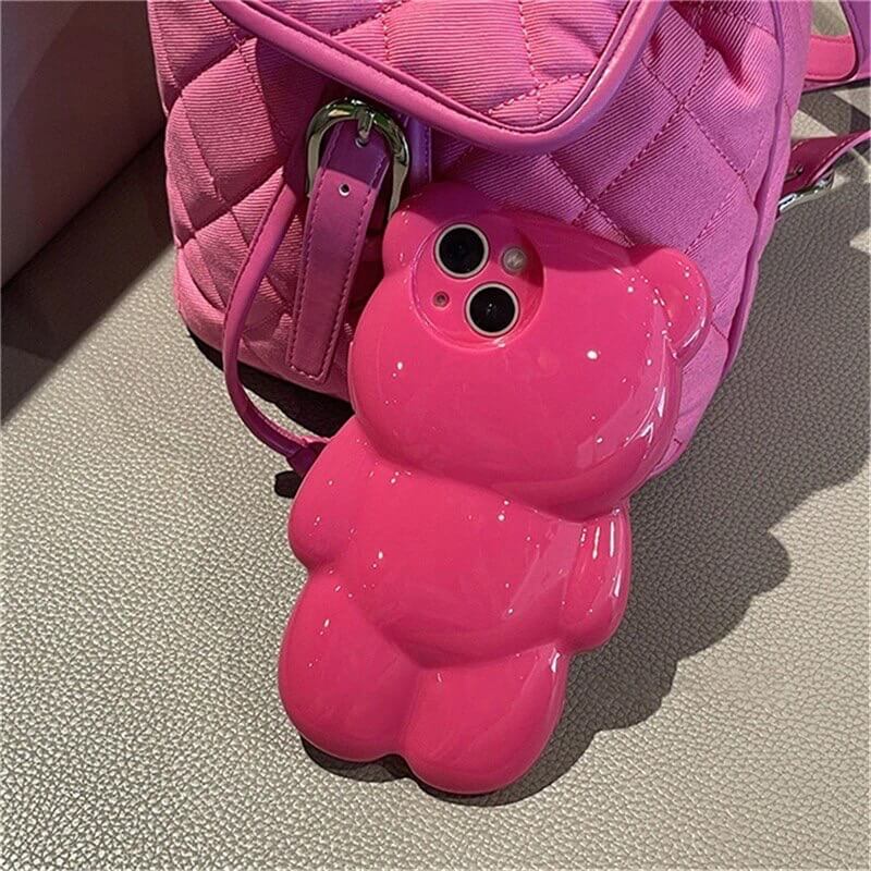 3D Cute Bear Pink Glossy Cases