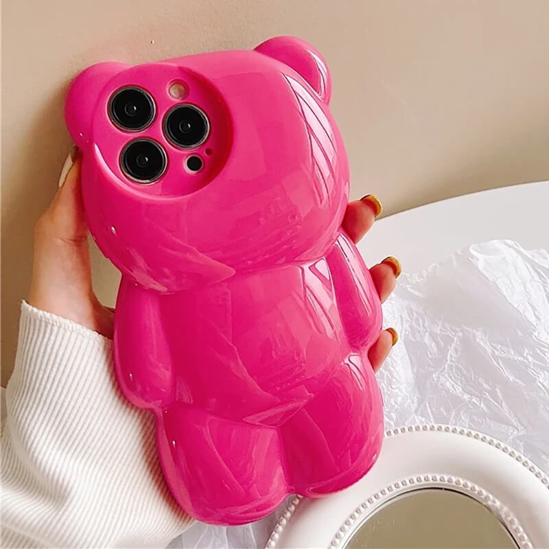 3D Cute Bear Pink Glossy Cases