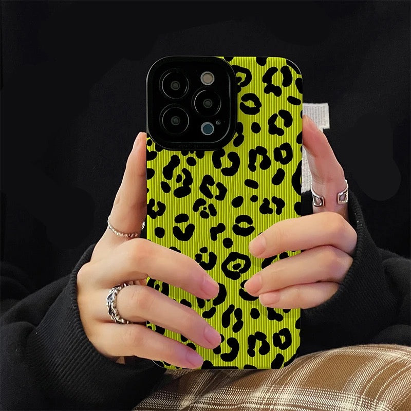 Yellow Leopard Stripe Textured Style Soft Cases