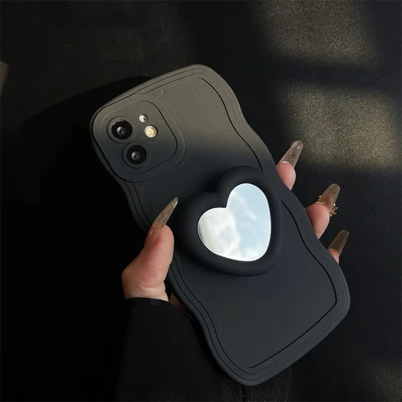 Wave Silicone Heart Mirror Holder iPhone Case