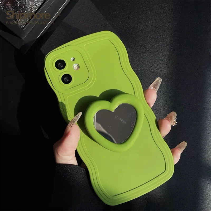 Wave Silicone Heart Mirror Holder iPhone Case