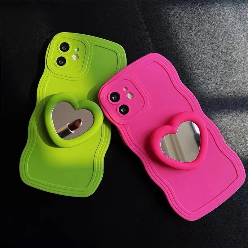 Wave Silicone Heart Mirror Holder iPhone Case