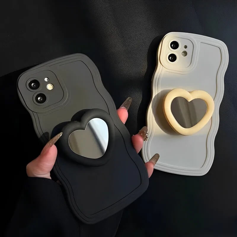 Wave Silicone Heart Mirror Holder iPhone Case