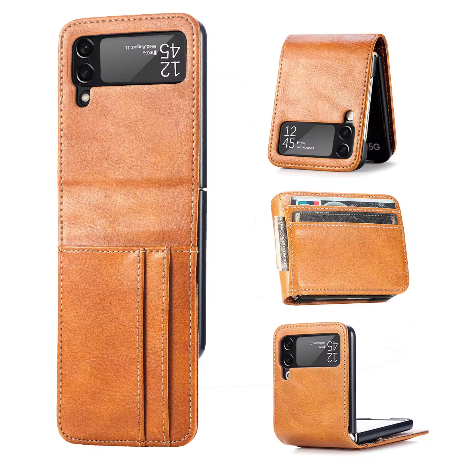 Premium Leather Wallet Wireless Charging Samsung Z Flip Case