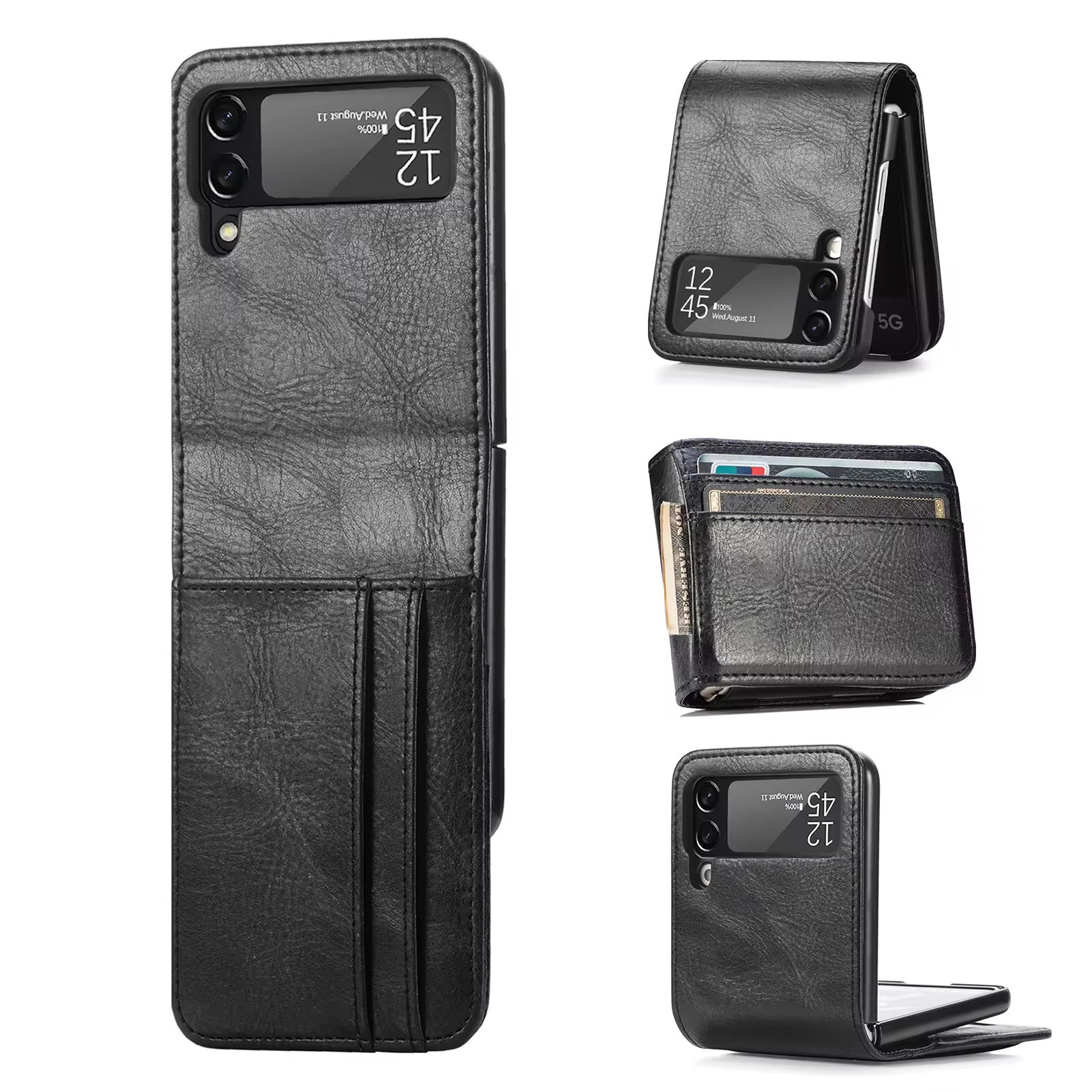 Premium Leather Wallet Wireless Charging Samsung Z Flip Case