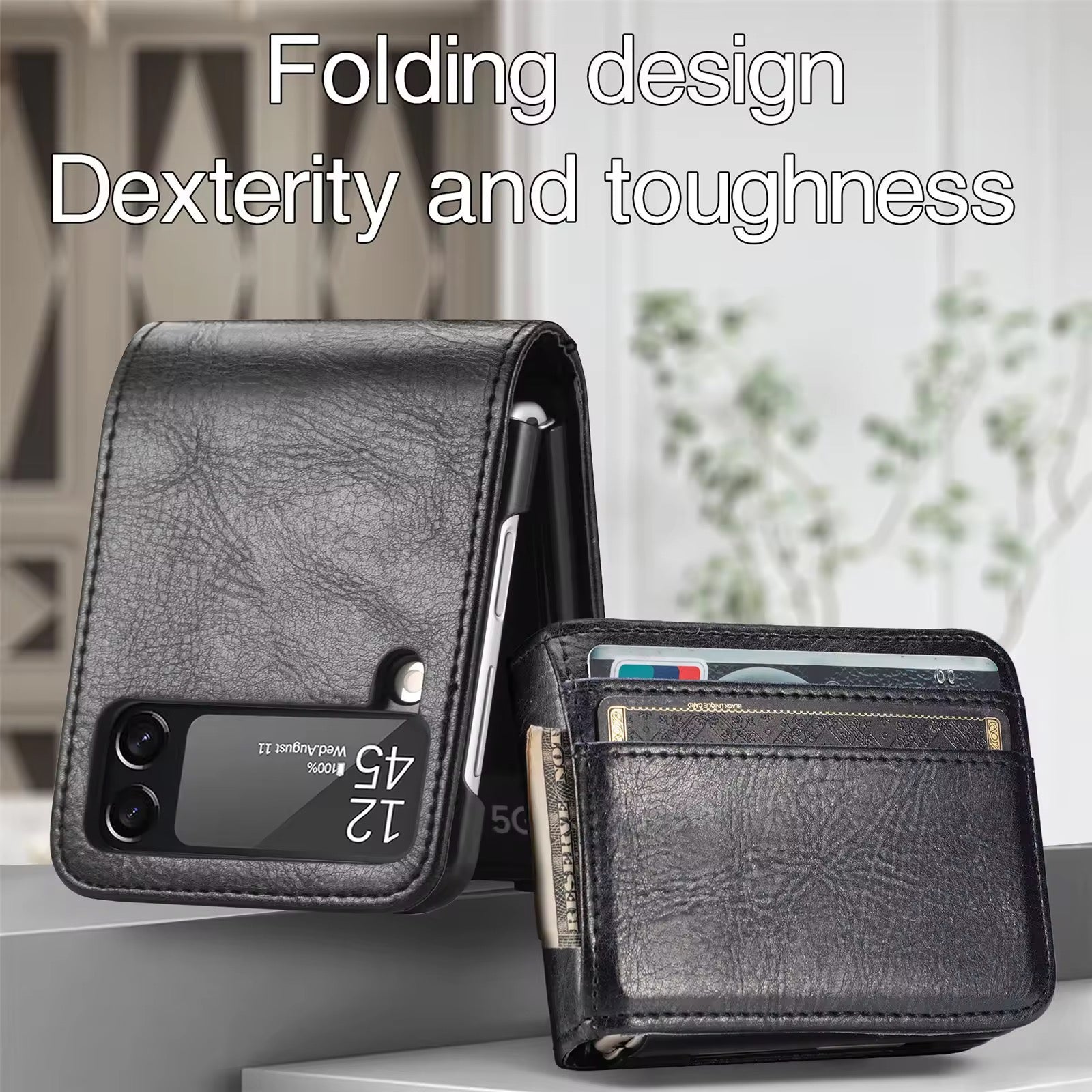 Premium Leather Wallet Wireless Charging Samsung Z Flip Case