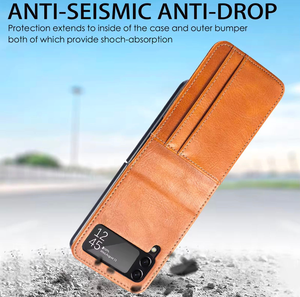 Premium Leather Wallet Wireless Charging Samsung Z Flip Case
