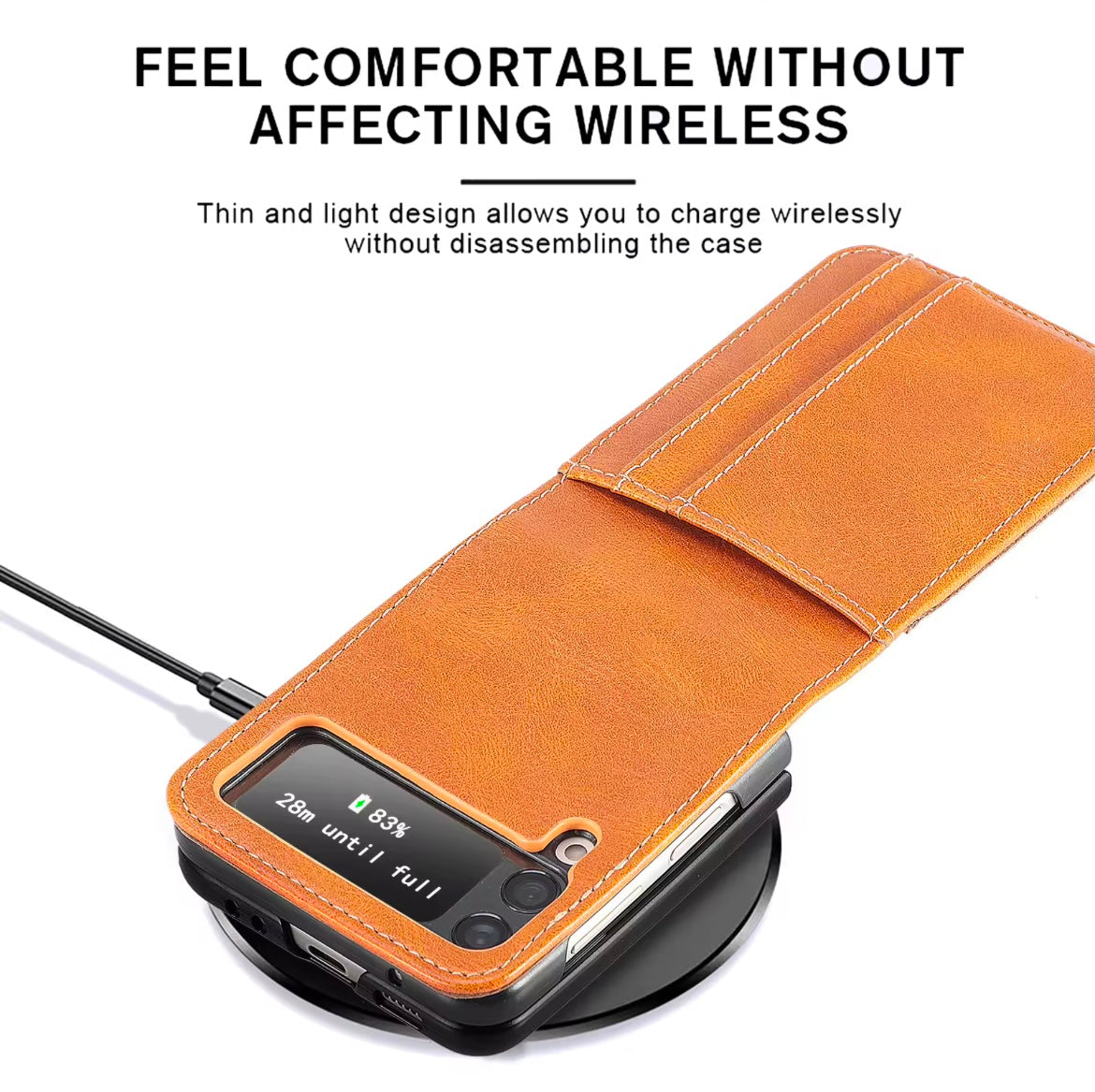 Premium Leather Wallet Wireless Charging Samsung Z Flip Case