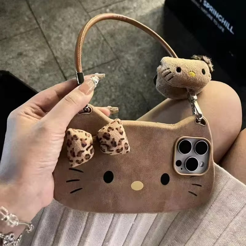 3D Cute Brown Hello Kitty Handbag Bracelet iPhone Silicone Case